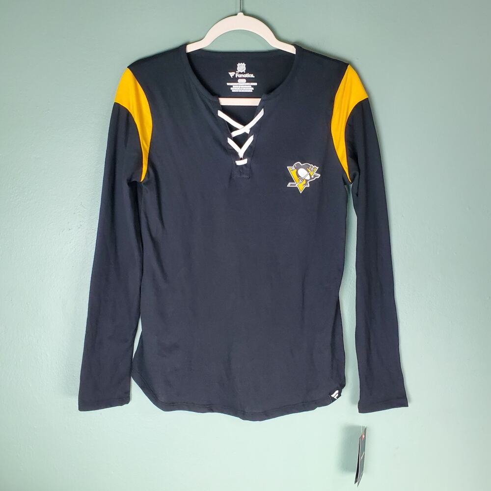 Fanatics Womens Pittsburgh Penguins Iconic Lace Up Long Sleeve Tee Size Medium